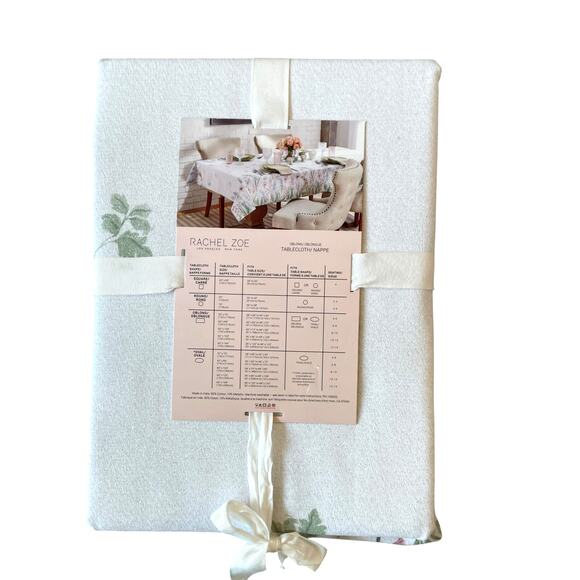 RACHEL ZOE Spring Tablecloth 60x120 Floral Bunnies Silver Glitter NEW - Picture 4 of 10